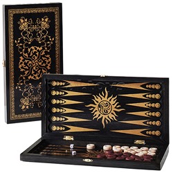 Нарды малые черные, рисунок золото "Вьюн" (400*200*40)