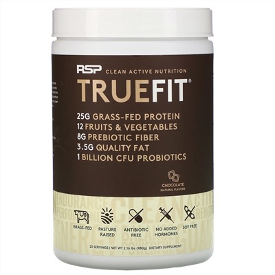 RSP Nutrition, TrueFit, сывороточный протеиновый коктейль из экологически чистых ингредиентов, шоколад, 940 г (2 фунта)