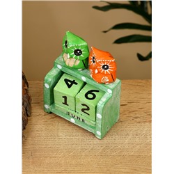 Календарь настольный «Пара совят», 7.5×4×10 см, дерево, зелёный, оранжевый