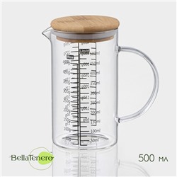 Кувшин для воды мерный BellaTenero «Эко», 500 мл, 13×8×15 см, стекло, с бамбуковой крышкой, прозрачный