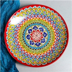 Ляган узбекский Риштанская керамика «Узоры», для плова, d=32 см, красный