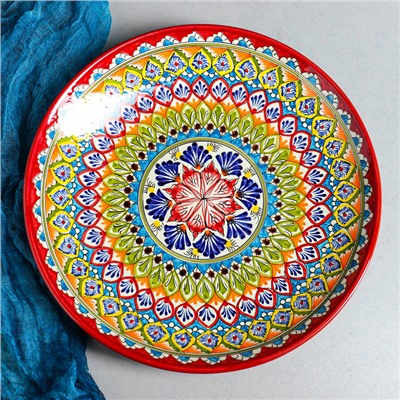 Ляган узбекский Риштанская керамика «Узоры», для плова, d=32 см, красный