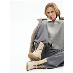 Ботинки женские бежевые замшевые на молнии, литая подошва