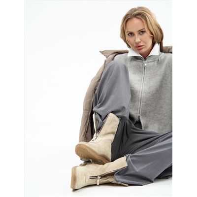 Ботинки женские бежевые замшевые на молнии, литая подошва