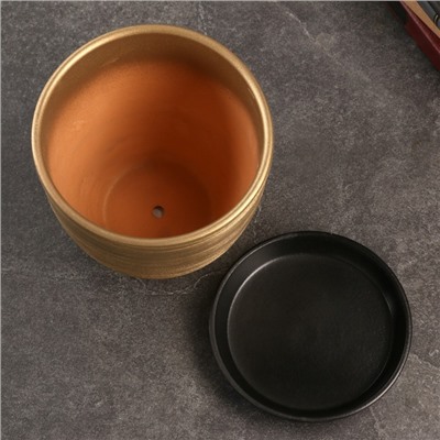 Горшок для цветов «Амелия», 2.4 л, d=17 см, h=16 см, керамика, с поддоном, золотистый