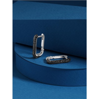 Серьги из серебра с чёрной шпинелью родированные с-7537рч416