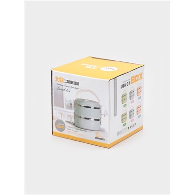 Ланч бокс TAKE IT EASY «Милави», 1.1 л, ёмкость 500 мл, 2 уровня,, сохраняет тепло 2 ч, нержавеющая сталь, белый, голубой