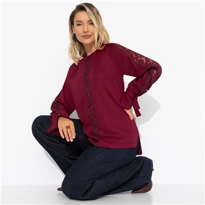 Свитшот комбинированный с кружевом, Приз зрительских симпатий (бордовый)