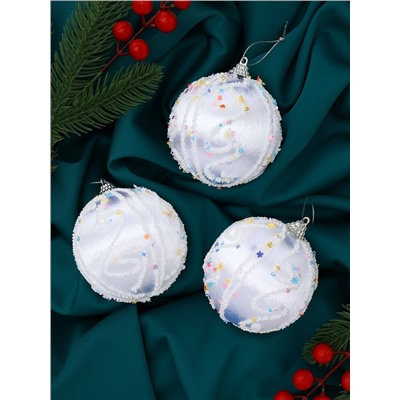 Ёлочные игрушки «Бамби», шары новогодние, d=8 см, 3 шт., серебро