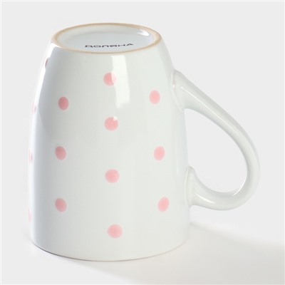 Кружка Доляна «Горох», 340 мл, керамика, белая, розовая