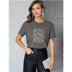 Нарядная футболка с принтом фольгой из премиального хлопка с эластаном