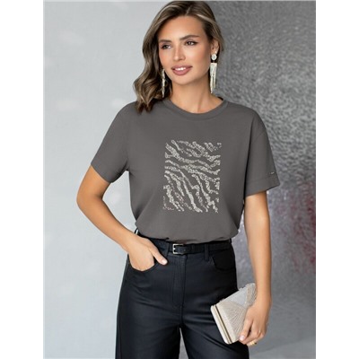 Нарядная футболка с принтом фольгой из премиального хлопка с эластаном