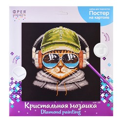 Кристальная (алмазная) мозаика постер "Кот- меломан" 30 х 30 см,