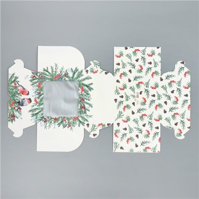 Коробка для капкейков двусторонняя «Новый год: Снегири», 16×16×10 см