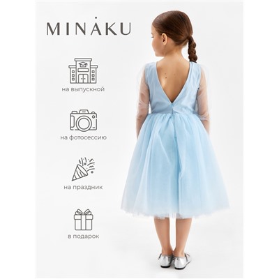 Платье нарядное для девочки MINAKU: PartyDress, рост 104-110 см, голубое