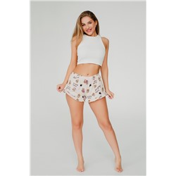 Шорты женские домашние с рюшей котята кремовый