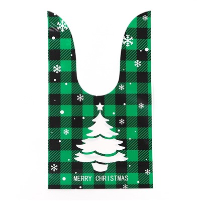 Пакет полиэтиленовый подарочный новогодний, с ушками «Клетка зелёная», МИКС, 13×23 см