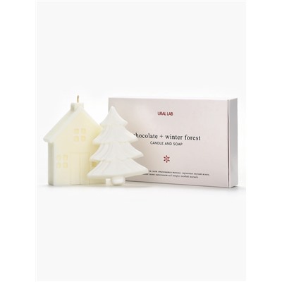 Подарочный набор новогодний: фигурное мыло ёлка и фигурная свеча дом, URAL LAB