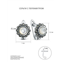 Серьги из чернёного серебра с перламутром и марказитами HE1593-MP-LK