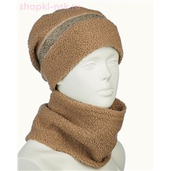 Тедди полоска Комплект женский флис (колпак+снуд) (56-58)