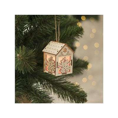 Ёлочная игрушка «Домик с колокольчиками», 8×5×6 см, 1 LED, от батареек, свечение тёплое белое