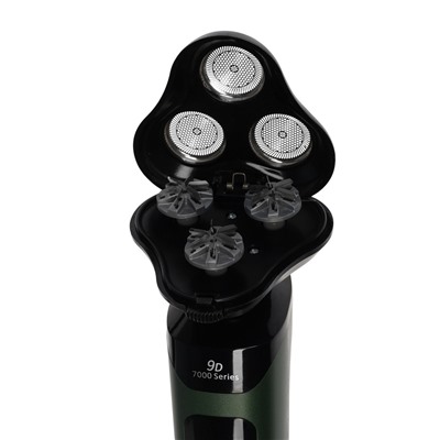 Электробритва LBR-13, роторная, 3 Вт, триммер, 3 головки, сухое бритьё, от АКБ, зелёная