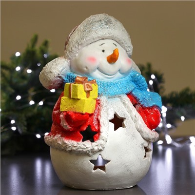 Фигура-подсвечник на 1 свечу «Снеговик с подарками», с блёстками, 45 см