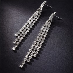 Серьги бижутерия висячие вечерние с камнями, цвет: серебристый и прозрачный, арт.012.069