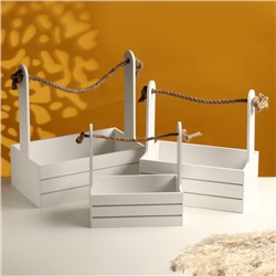 УЦЕНКА Набор кашпо деревянных 3 в 1 (29×18×33; 25×15×30; 21×12×23) «Аром», белый