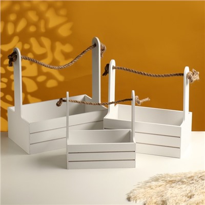 УЦЕНКА Набор кашпо деревянных 3 в 1 (29×18×33; 25×15×30; 21×12×23) «Аром», белый