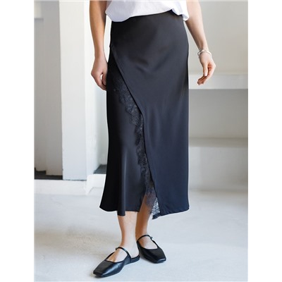 Юбка миди  на запАх из креп-шифона с кружевом