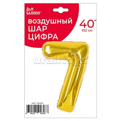 Шар (40''/102 см) Цифра, 7, Золото, 1 шт. в уп.