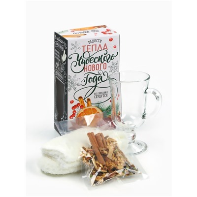 Подарочный набор для приготовления глинтвейна «Чудесного Нового года»: бокал 250 мл., специи 30 г, носки 36-39 размера