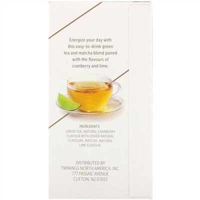 Twinings, Энергетический травяной чай, матча, клюква и лайм, 18 чайных пакетиков, 1,27 унции (36 г)