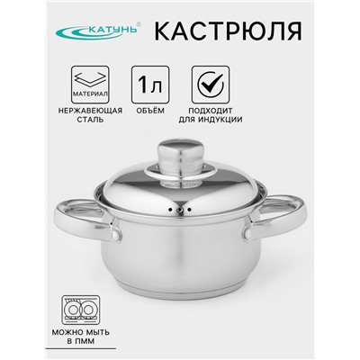 Кастрюля Катунь «Гретта», 1 л, d=14 см, капсульное дно, индукция, нержавеющая сталь