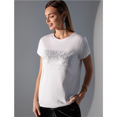 Нарядная футболка с принтом фольгой из премиального хлопка с эластаном