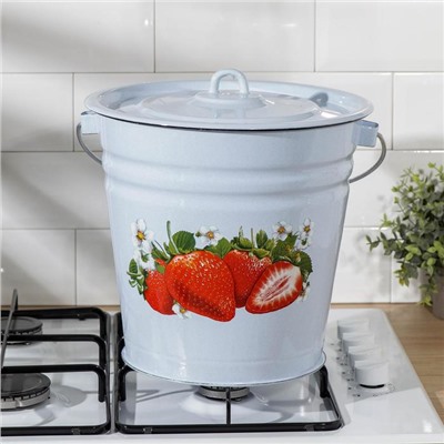 Ведро эмалированное «Клубника садовая», 12 л, с крышкой, цвет белый