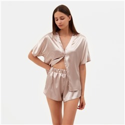 Пижама женская (рубашка, шорты) женская MINAKU: Light touch, бежевая, размер 46