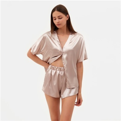 Пижама женская (рубашка, шорты) женская MINAKU: Light touch, бежевая, размер 46