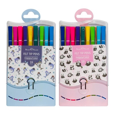 Фломастеры 18цв "СЧАСТЛИВЫЙ ЦВЕТ/HAPPYCOLOR" в пластиковом пенале 32-0044 Bruno Visconti