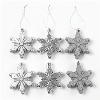Ёлочные игрушки «Снежинки», серебряные