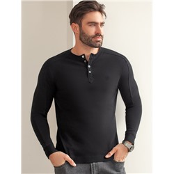 Лонгслив с воротником на пуговицах и декоративными швами из премиального хлопка с эластаном