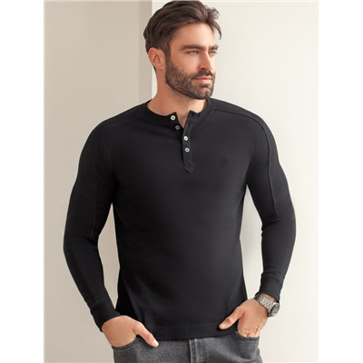 Лонгслив с воротником на пуговицах и декоративными швами из премиального хлопка с эластаном