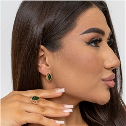 Комплект ювелирной бижутерии коллекция "Дубай" серьги и кольцо, покрытие: позолота, вставка: камень, цвет: зеленый, р-р 20,5, 7602, арт.216.359-20,5