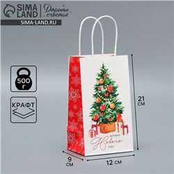 Пакет подарочный новогодний крафтовый «Уют в доме», 12×21×9 см