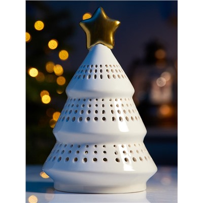Светодиодная фигура «Ёлка с золотой звездой», 17.5×11×11 см, 1 LED, керамика, от батареек LR44×3, тёплый белый свет