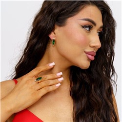 Комплект ювелирной бижутерии коллекция "Дубай" серьги и кольцо, покрытие: позолота, вставка: камень, цвет: зеленый, р-р 19,5, 064, арт.214.477-19,5