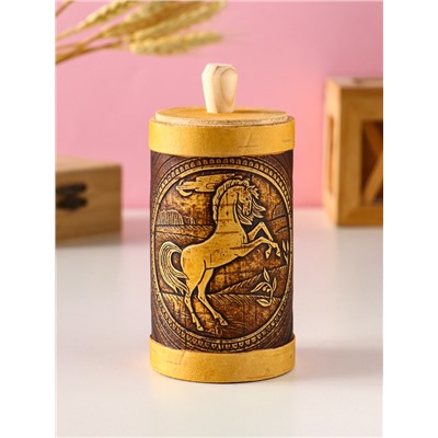 Туес высокий «Конь вороной», банка для хранения, береста