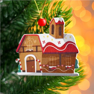 Елочная игрушка деревянная «Дом пряник», 0.5×7×7 см