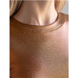 Топ с закрытым декольте из хлопка с эластаном в рубчик с матовым покрытием металлик